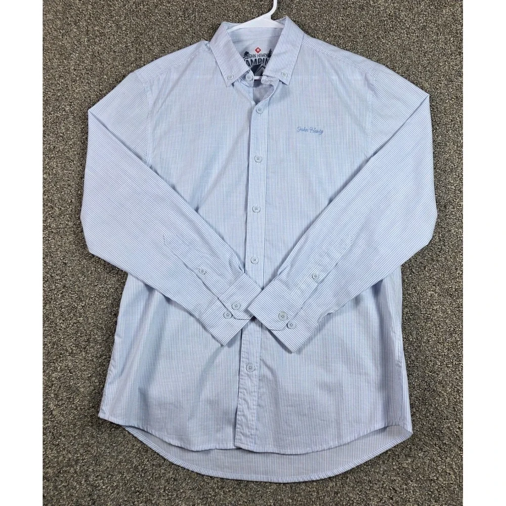 John Henry Camping Button Down Shirt Mens 2XL Blue Striped Hiking Work Wear